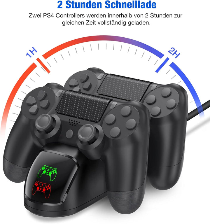 HELLCOOL Ladestation für PS4 Controller, Ladestation mit 2Std Schnelllade/LED Anzeige für Playstatio