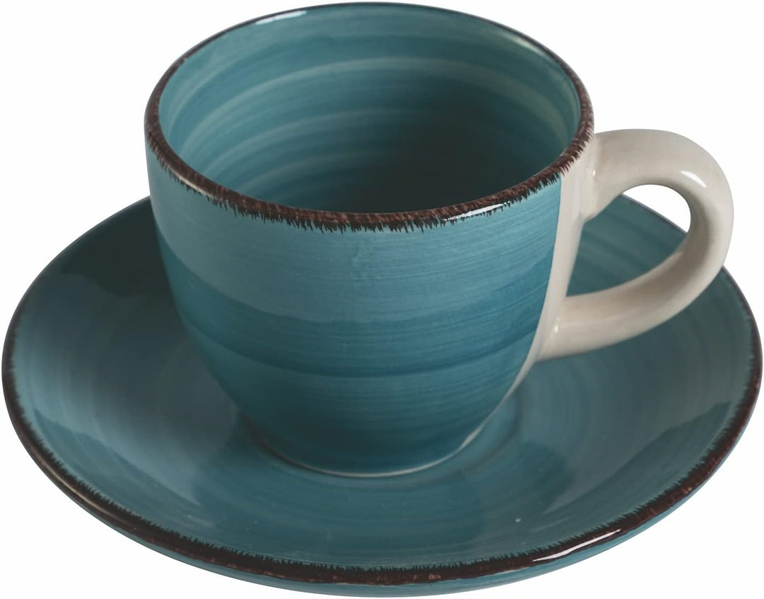 Villa d'Este Home Tivoli 6er Set Kaffeetassen 90 ml mit Untertasse aus Steingut, Baita Acqua