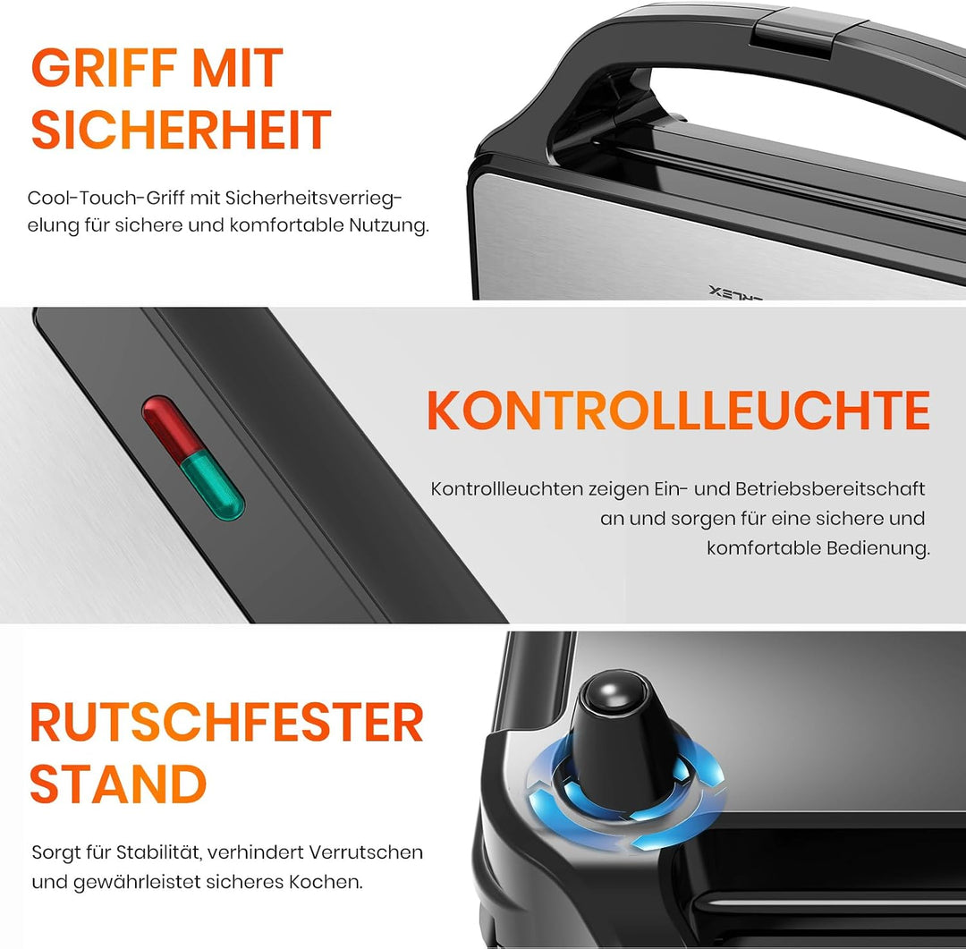 Sandwichmaker 1000W Sandwichtoaster Kontaktgrill Sandwich Grill | Mit Antihaftbeschichtung Schnelle