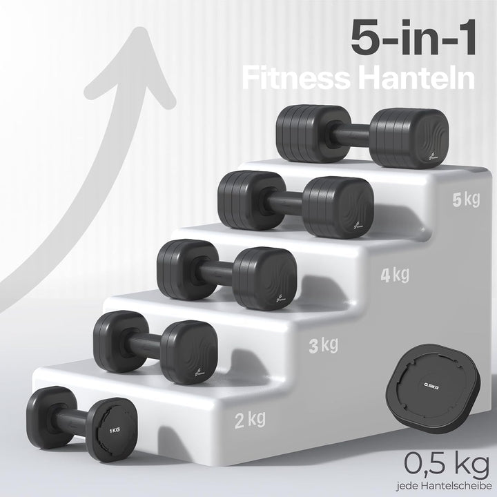 Sportneer Hanteln Frauen Set Verstellbare, Hanteln je 1–2,5/1-5 kg Gewichte | Hanteln Set mit rutsch