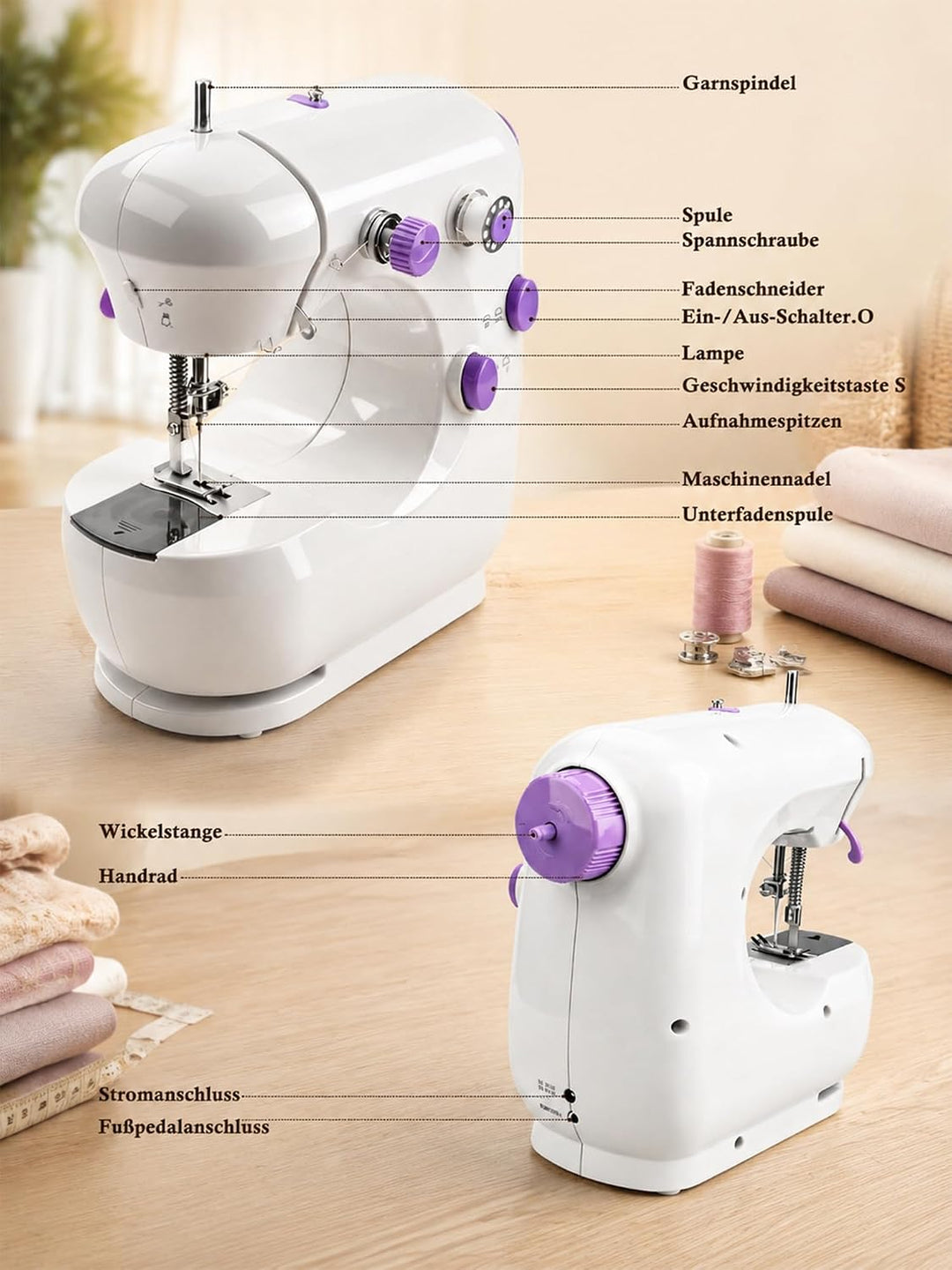BRICH Mini-Nähmaschine für Anfänger & Kinder, tragbar, Erweiterungstisch | 2 Geschwindigkeiten, idea