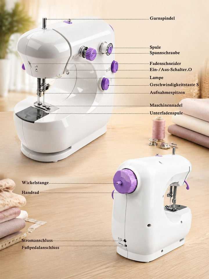 BRICH Mini-Nähmaschine für Anfänger & Kinder, tragbar, Erweiterungstisch | 2 Geschwindigkeiten, idea