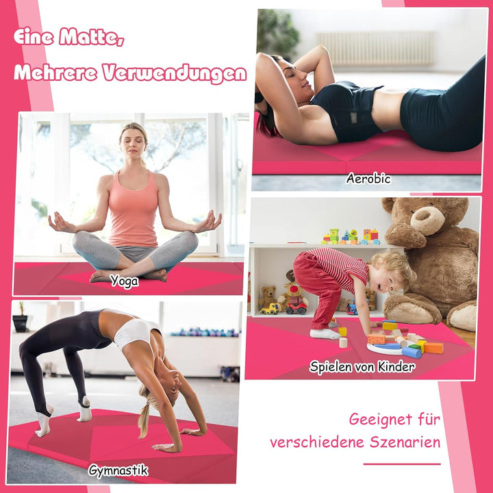 GYMAX Klappbare Turnmatte, tragbare Weichbodenmatte mit 2 Griffen, wasserdichte Gymnastikmatte mit K