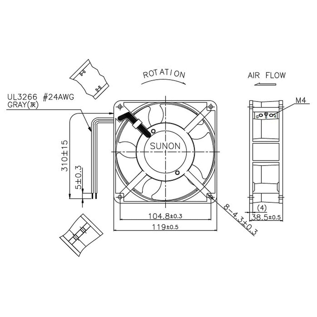 Lüfter 230V AC 10,9W 120x120x38mm 132,5m³/h 2300U/Min 132,5m³/h Sunon DP203A2123LBL-S