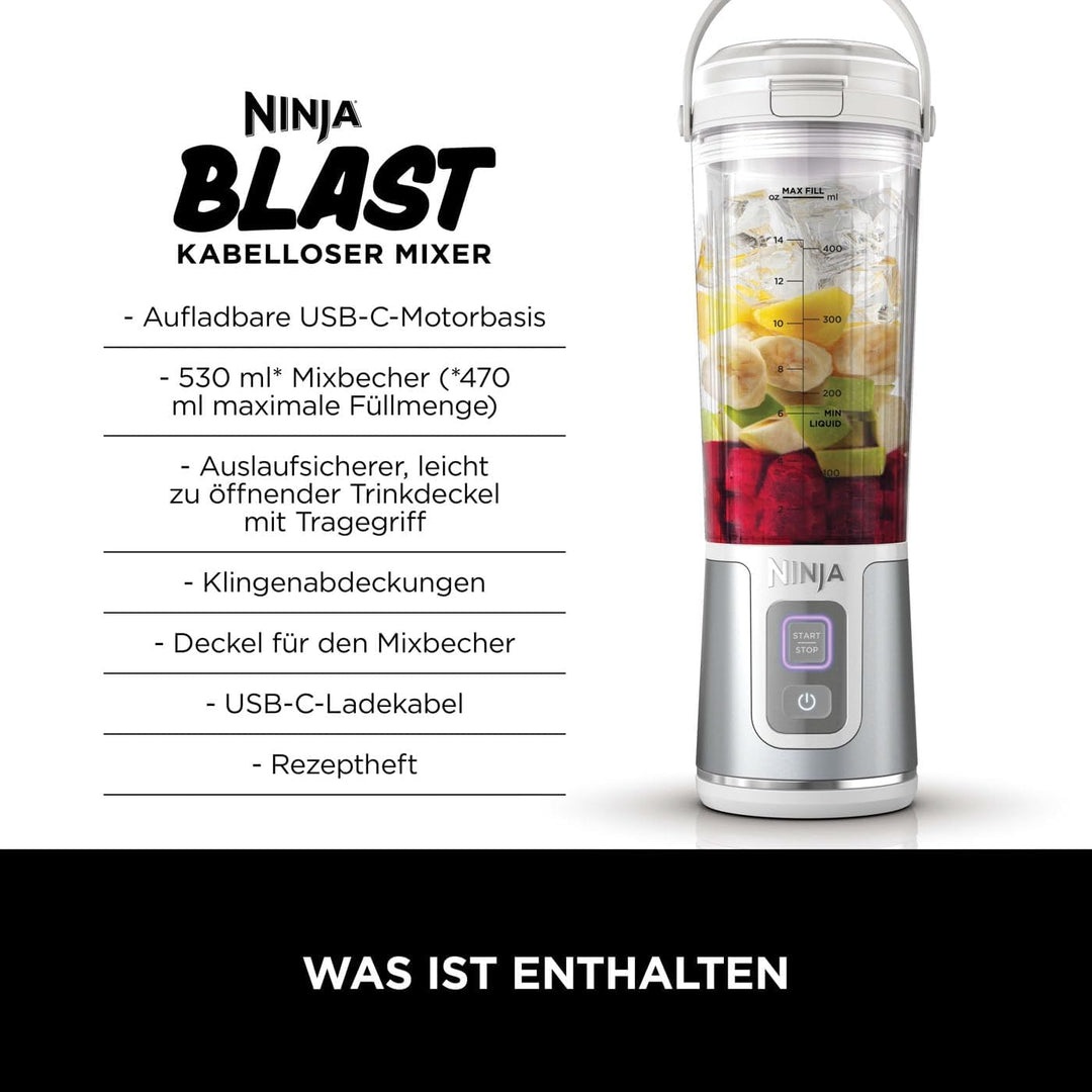 Ninja Blast Tragbarer Mixer / Blender / Smoothie Maker, 530ml Becher, Auslaufsicherer Deckel, Leistu