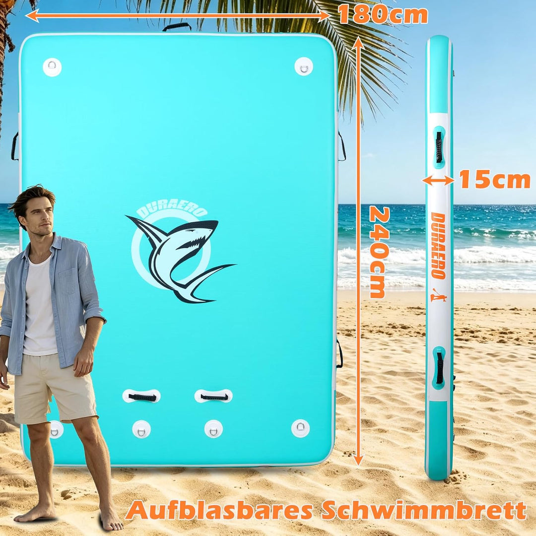 DURAERO Aufblasbare Schwimmplattform 240 x 180 x 15 cm, Badeplattform für bis zu 4 Personen, Drop-St