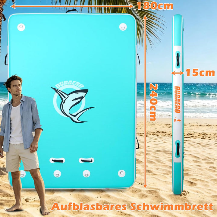 DURAERO Aufblasbare Schwimmplattform 240 x 180 x 15 cm, Badeplattform für bis zu 4 Personen, Drop-St