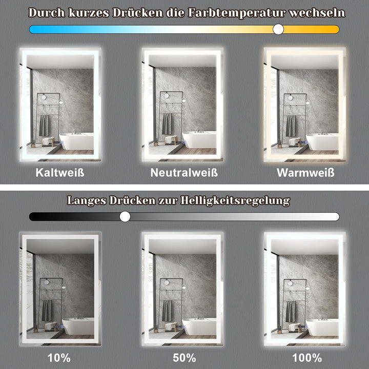Spiegel Bad Badspiegel mit Beleuchtung - LED Badezimmerspiegel 50x70 cm Wandspiegel Badezimmer IP44