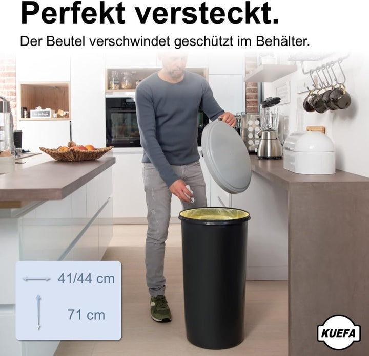 KUEFA VLC 60L Müllsackständer, Mülleimer mit Klemm-Ring Gelber Sack, stabil, strapazierfähig, geruch