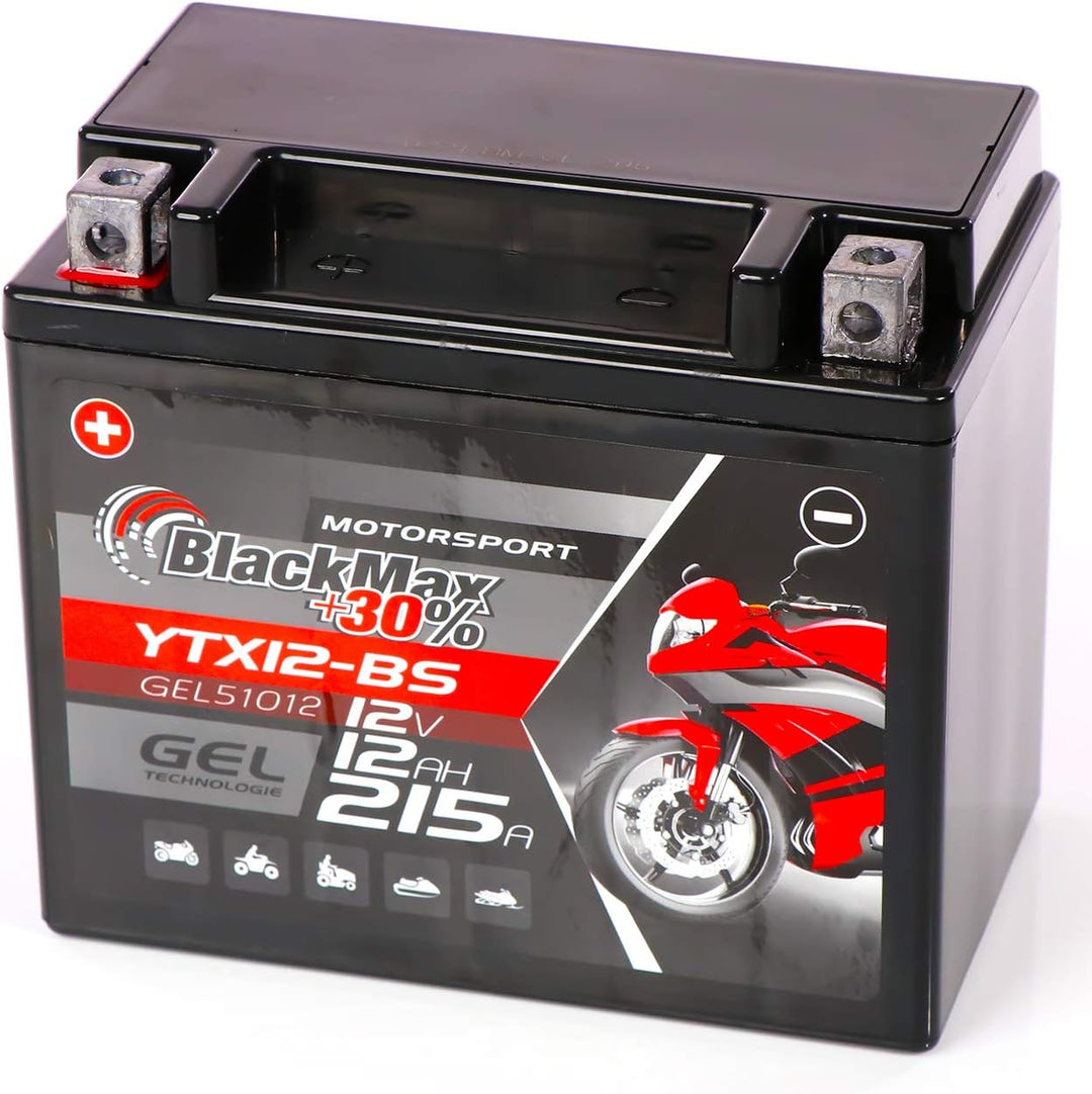 BlackMax YTX12-BS Motorradbatterie GEL 12V 12Ah CTX12-BS Batterie 51012 Quad 12Ah - 215A - YTX12-BS,