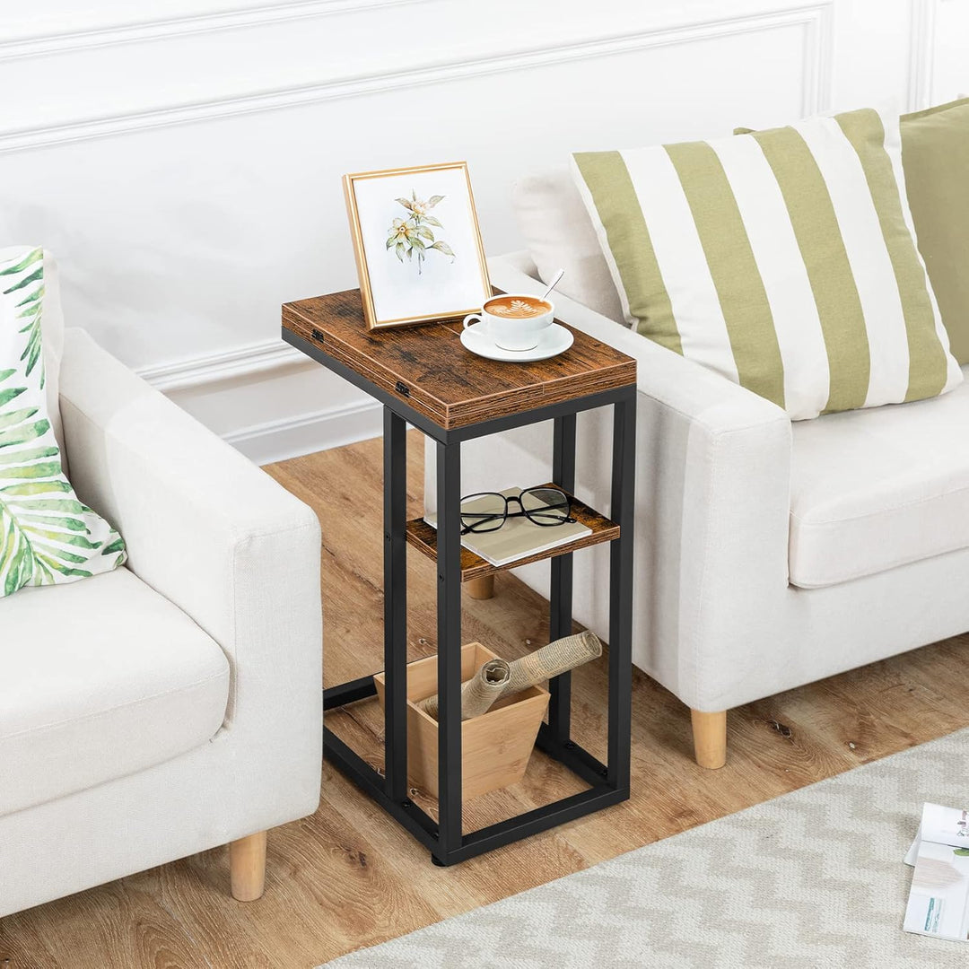 HOOBRO C-Form Beistelltisch, Klappbarer Sofatisch, Couchtisch, Kaffeetisch Snacktisch mit Lagerregal