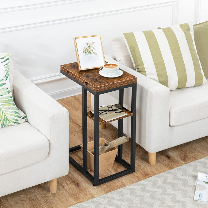 HOOBRO C-Form Beistelltisch, Klappbarer Sofatisch, Couchtisch, Kaffeetisch Snacktisch mit Lagerregal