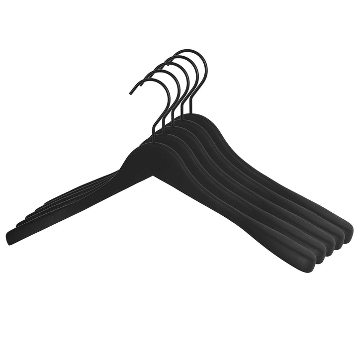 GERSO Kleiderbügel Premium 45 cm – 5er Pack – Massivholz schwarz gummiert – Formbügel mit drehbarem