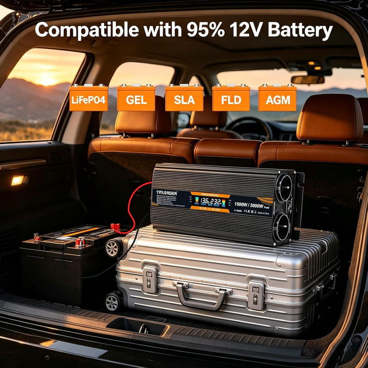 Spannungswandler 12V 230V 1500W 3000 Watt Wechselrichter LCD | stromumwandler mit 2 Steckdose