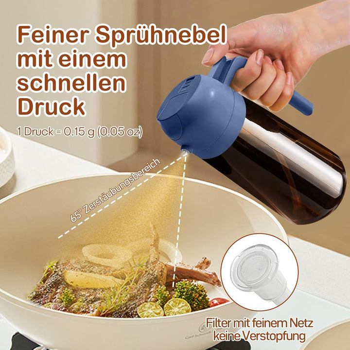 YARRAMATE 2 Stück 470ml Ölsprüher zum Kochen, 2-in-1 UV Schutz ölzerstäuber für die Küche, Bernstein