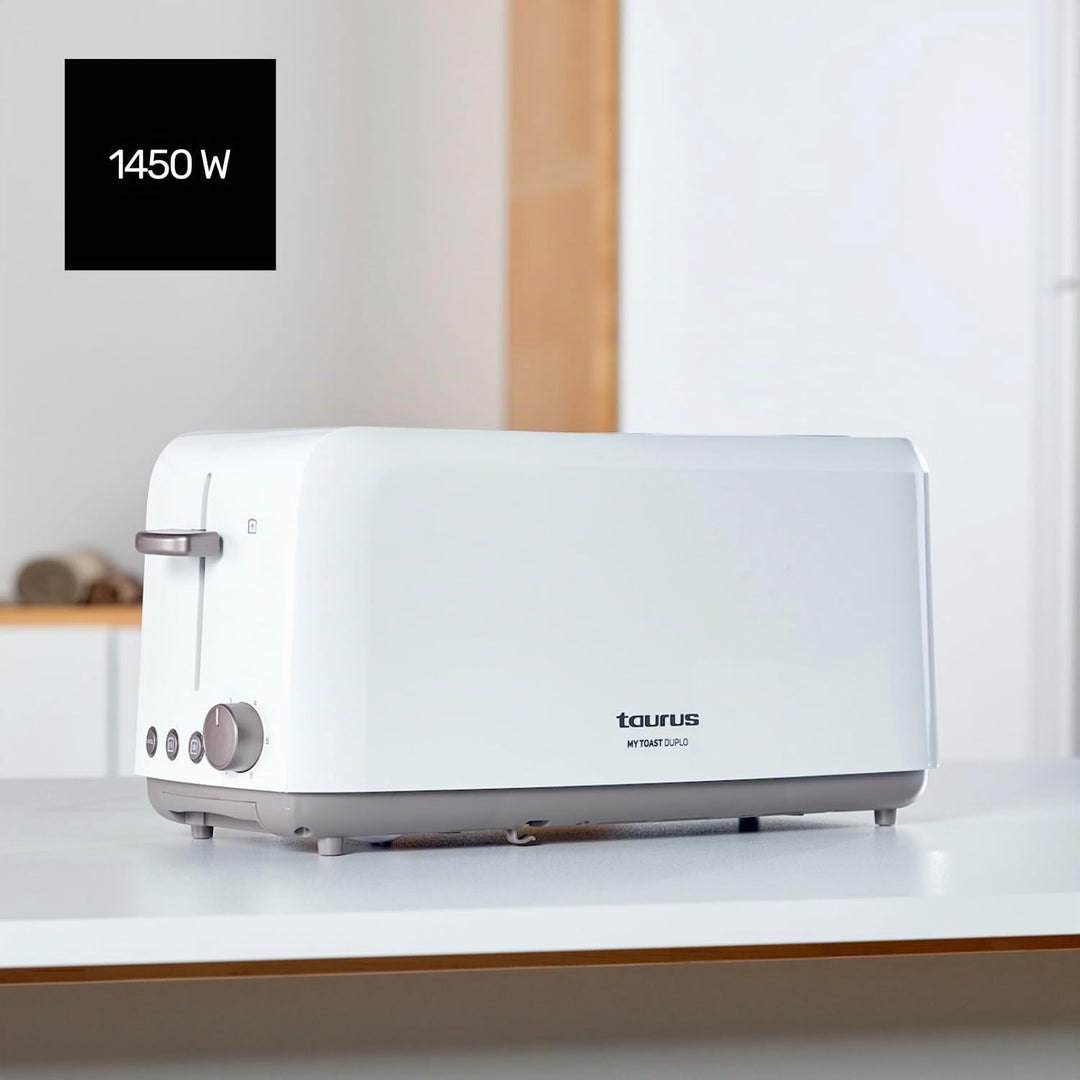 Taurus Toaster | Mytoast Duplo | breite Toastschlitze | 1450W | Stopp-, Wiederaufwärm- und Auftaufun