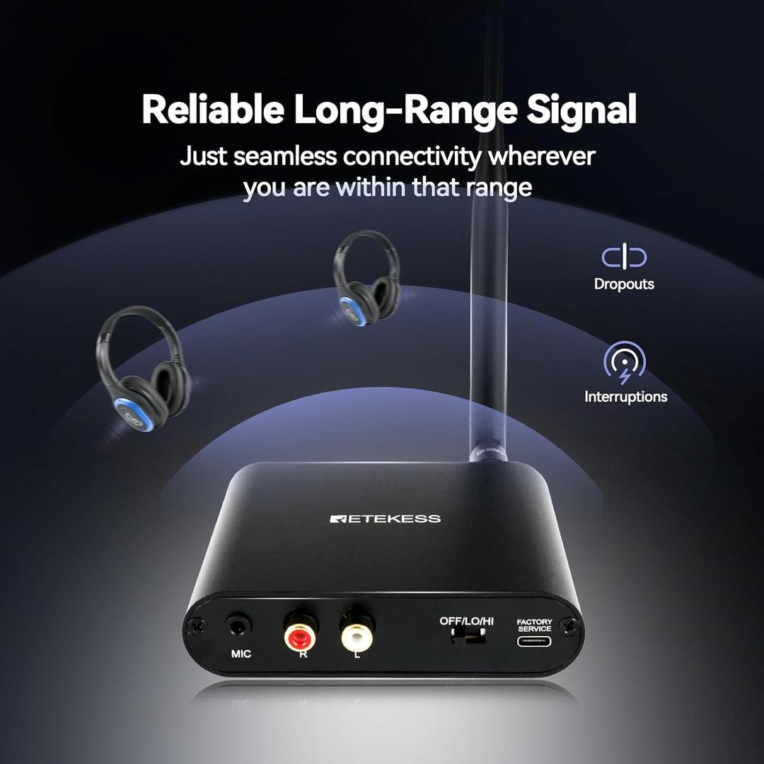 Retekess TA004 Silent Disco Kabelloser Kopfhörer, 3 Kanäle optional, HiFi-Stereo-Audio-Receiver-Kopf