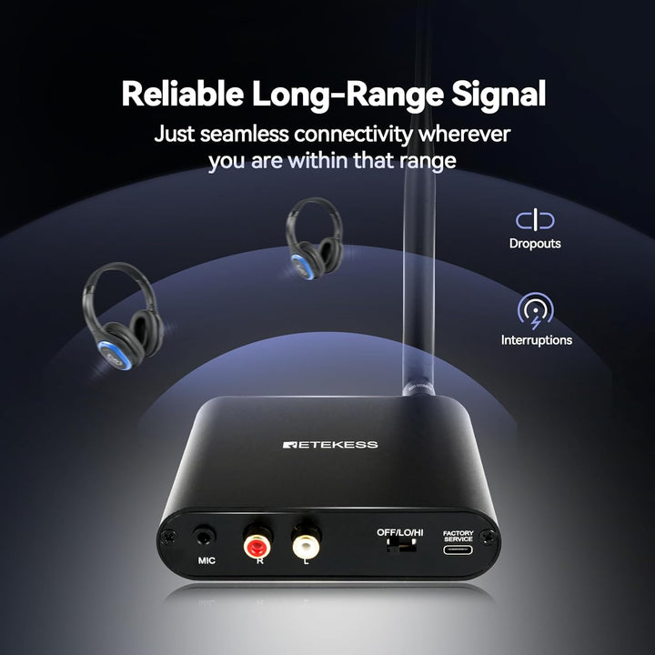 Retekess TA004 Silent Disco Kabelloser Kopfhörer, 3 Kanäle optional, HiFi-Stereo-Audio-Receiver-Kopf