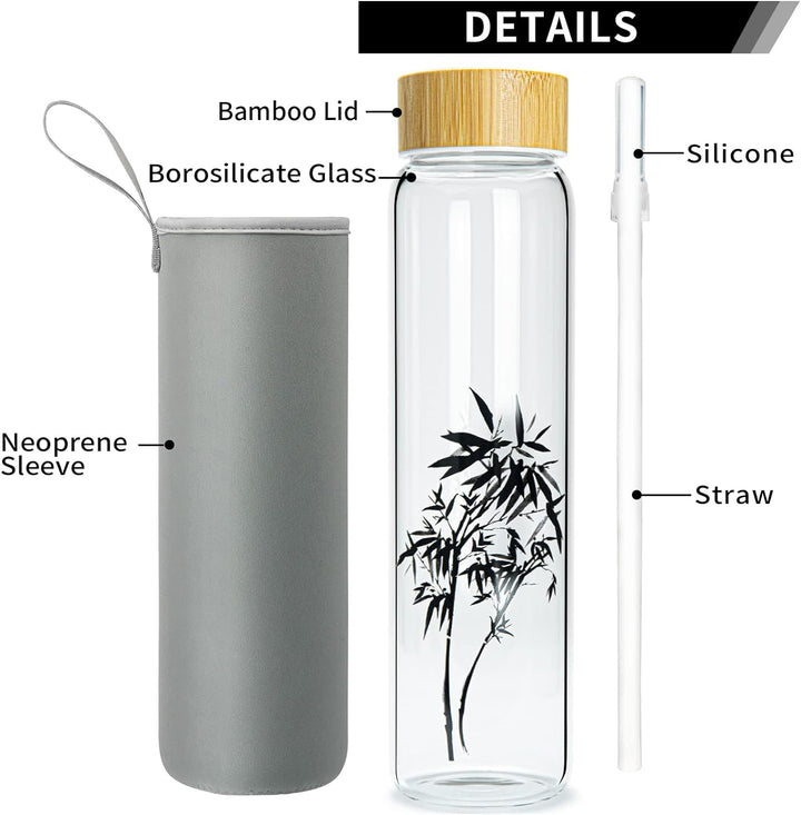 Ferexer Trinkflasche Glas 1l Wasserflasche Glas mit Bambus Deckel 600 ml / 1 Liter Bambus 1liter 100
