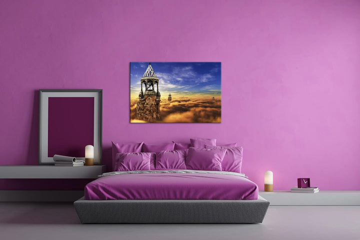 deyoli Die Burg im Himmel Format:90x60 cm als Leinwandbild, Motiv fertig gerahmt auf Echtholzrahmen,