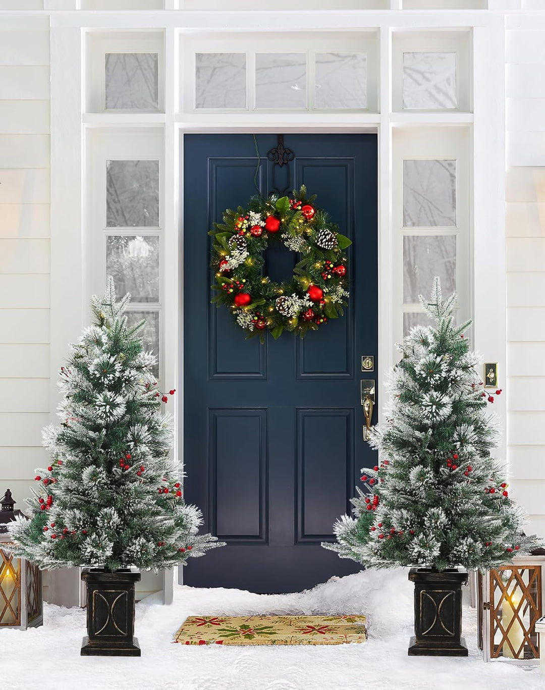 2PCS Weihnachtsbaum Künstlich 90 cm mit 78 Beleuchtung, Snow Flocked Künstlicher Weihnachtsbaum Batt