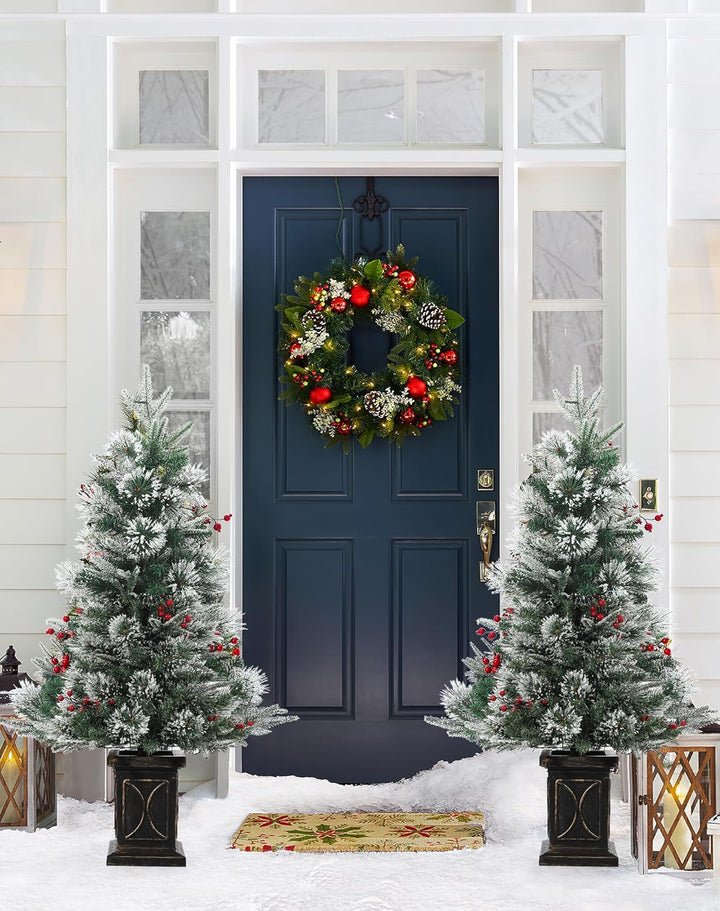 2PCS Weihnachtsbaum Künstlich 90 cm mit 78 Beleuchtung, Snow Flocked Künstlicher Weihnachtsbaum Batt
