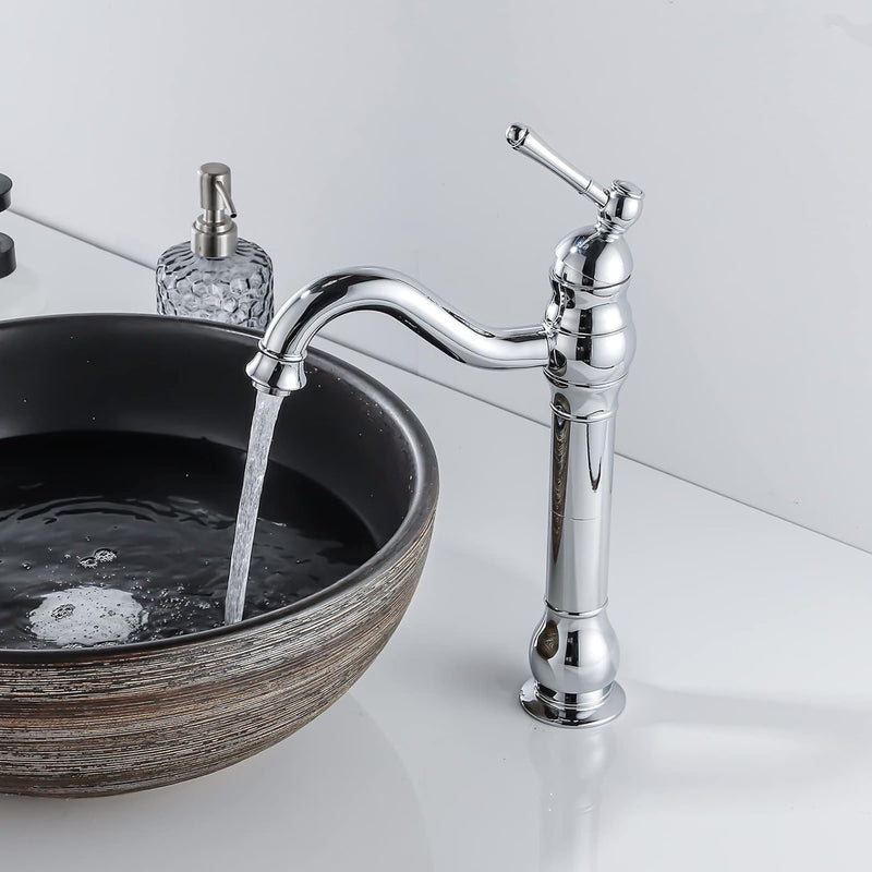FWZZQ Wasserhahn Bad Hoch Retro, Waschtischarmatur Chrom, 360°Drehbar Armatur Waschbecken, Einhebel