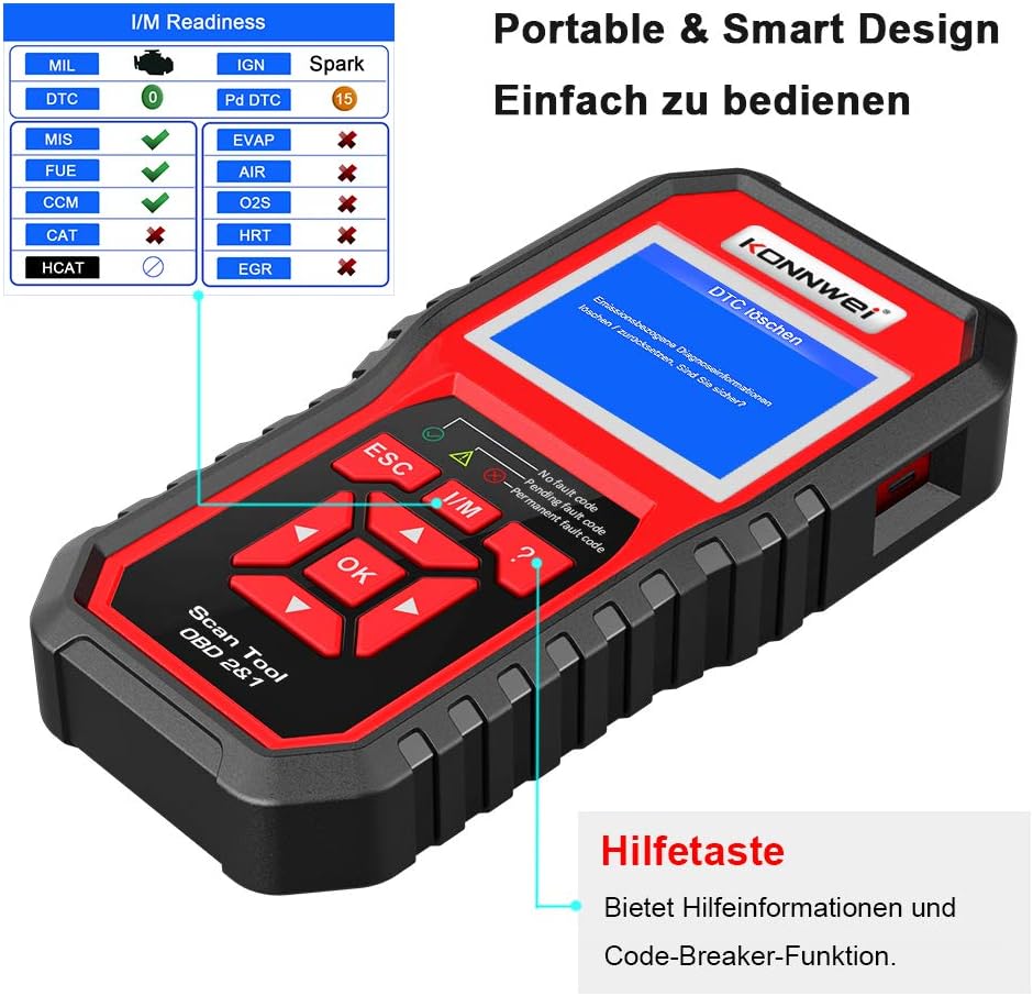 KONNWEI OBD2 Diagnosegerät Universal KFZ-Fehlercode-Lesegerät für Europäische OBD II/EOBD Protokolle