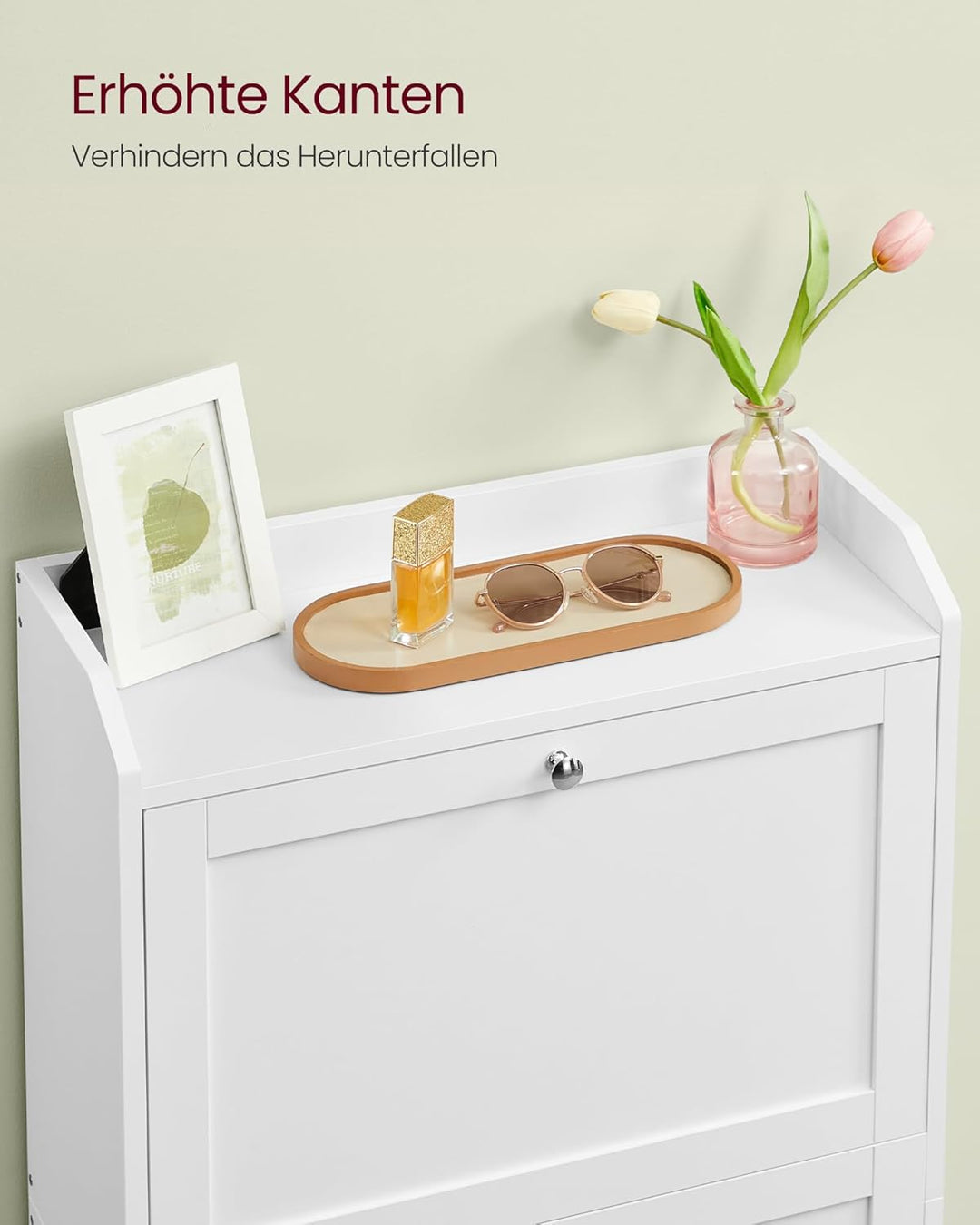 VASAGLE Schuhschrank 3 Klappen, Schuhkipper, Schuhregal, Schuhaufbewahrung, Oberplatte, Trennwand ve
