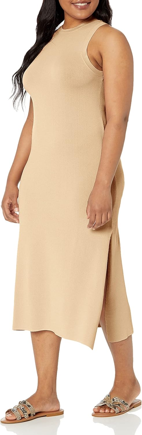 The Drop Damen Gabriela Maxikleid mit Hohem Halsausschnitt, A-Linie, Seitenschlitz Dresses, S Curds