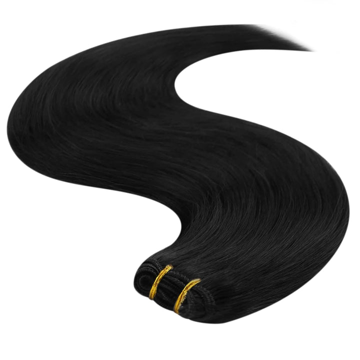 YoungSee Echthaar Tressen Schwarz 45cm Tressen Echthaar zum Einnahen Haartressen Echthaar Schwarz 10