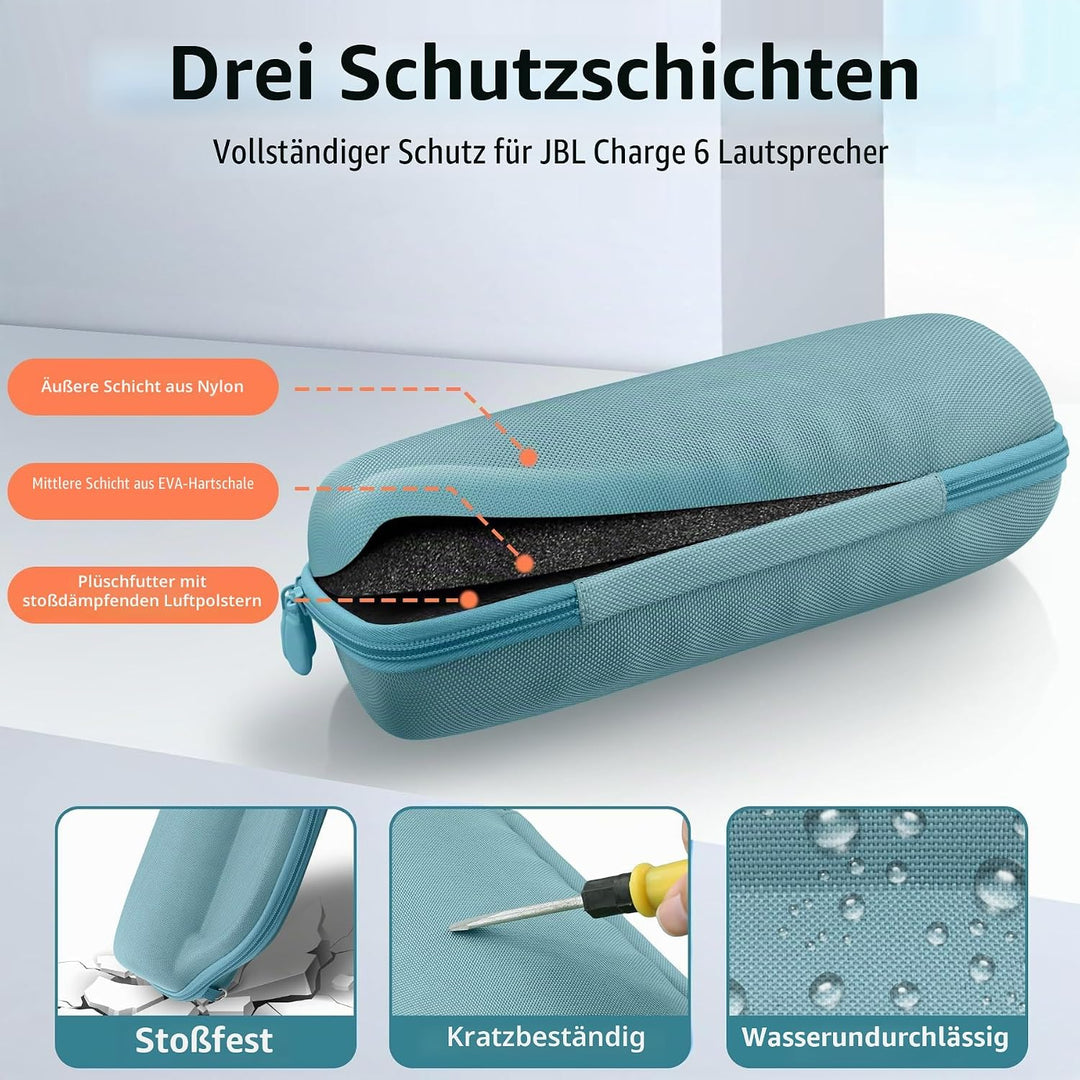 co2CREA Hart Reise Schutz Hülle Etui Tasche für JBL Charge 6 Bluetooth Lautsprecher mit abnehmbarem