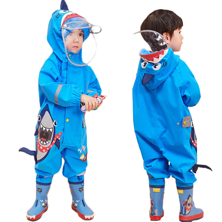 Fewlby Regenanzug Kinder, Regenjacke Einteilig Regenmantel mit Kapuze Regenponcho Jungen Mädchen Was