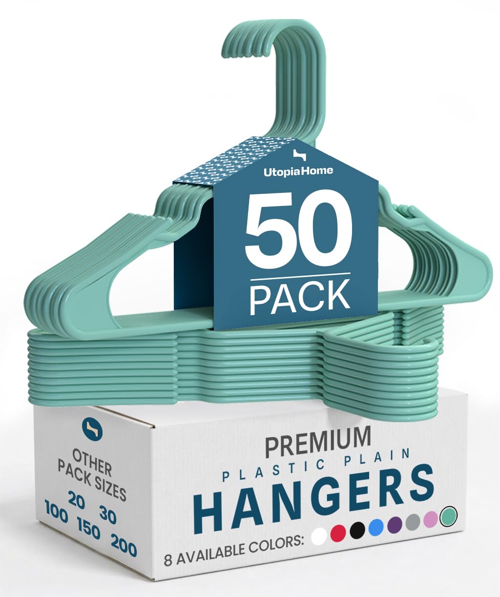 Utopia Home 50er-Pack Kunststoffbügel Platzsparende, langlebige Bügel mit Schulterrillen, Aqua 50er