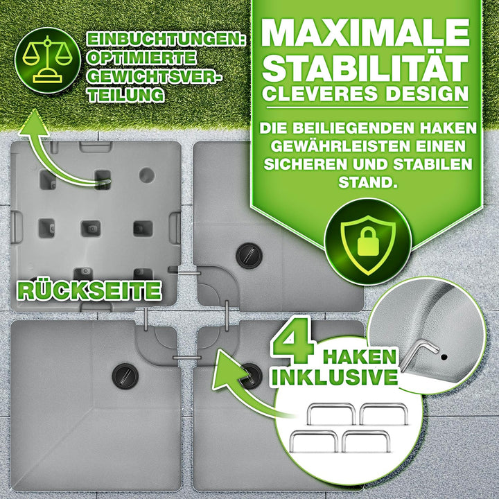 tillvex® Sonnenschirmständer 90 Liter / 120 kg – 4-teilig für Ampelschirm inkl. Metallverbinder | Sc