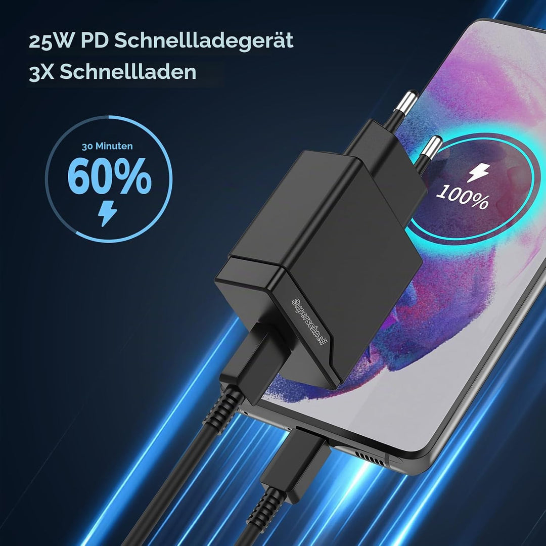 2er 25W USB-C Schnellladegerät Ladekabel Kompatibel mit Samsung Galaxy S25 5g S24 S23 S22 S21 S20 Ul