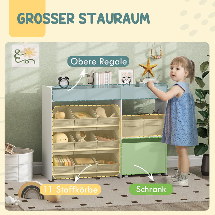 AIYAPLAY Kinderregal mit 11 Aufbewahrungsboxen Bücherregal für Kinder Spielzeug-Organizer Kinderzimm
