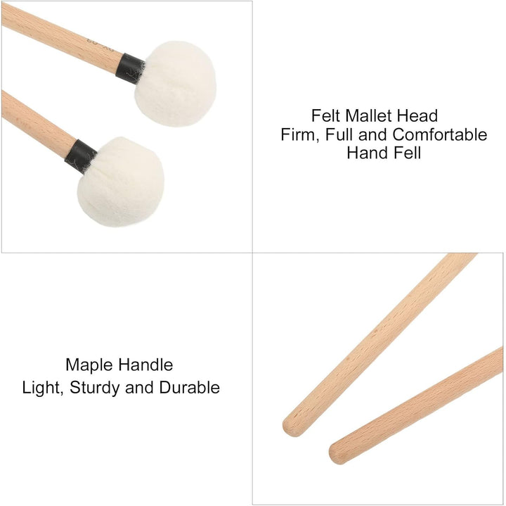 2 Stück Trommelschlägel Filzschlägel Sticks Ahorngriff Holzschlägel Percussion Sticks für Bassdrums