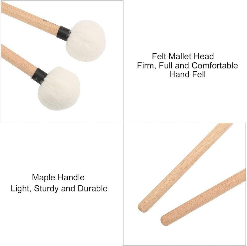 2 Stück Trommelschlägel Filzschlägel Sticks Ahorngriff Holzschlägel Percussion Sticks für Bassdrums