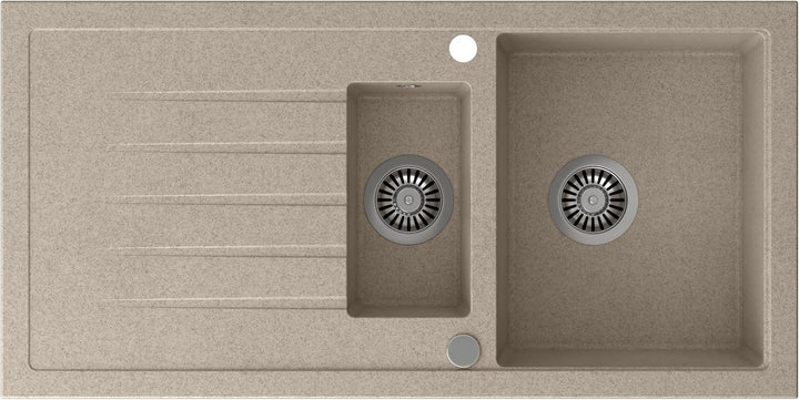 VBChome Spülbecken mit Armatur 100 x 50 cm Einzelbecken Beige Granit Rechteckig Reversibel Einbauspü