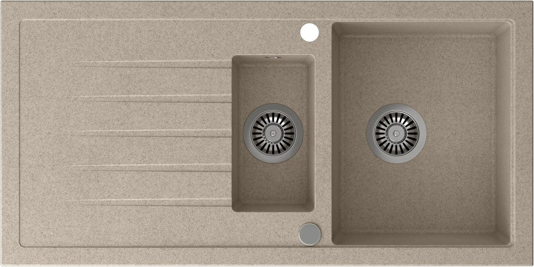 VBChome Spülbecken mit Armatur 100 x 50 cm Einzelbecken Beige Granit Rechteckig Reversibel Einbauspü