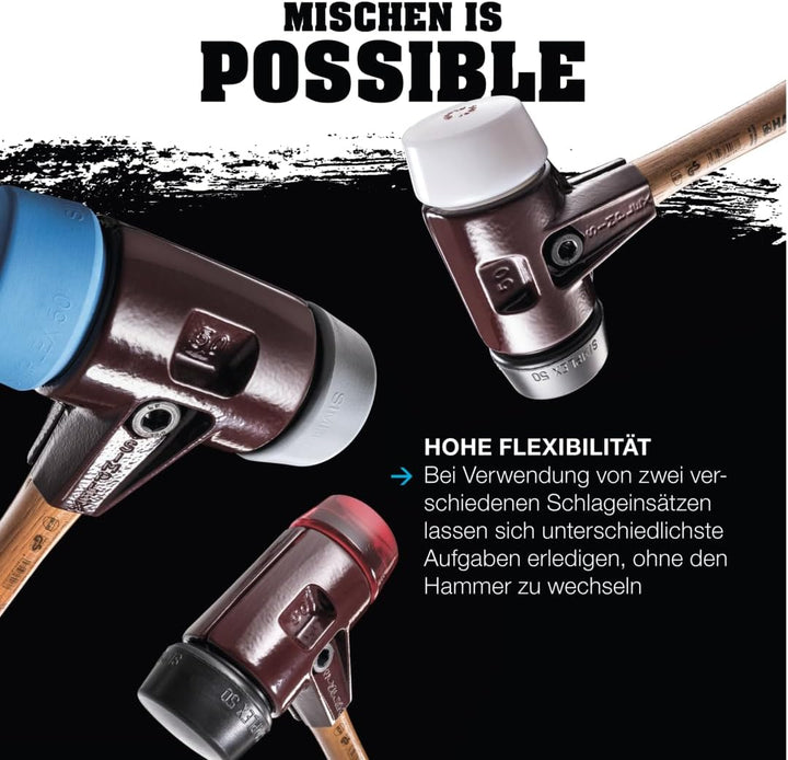 SIMPLEX-Schonhammer, TPE-soft/Nylon; mit Tempergussgehäuse und hochwertigem Holzstiel | D=50 mm | 30