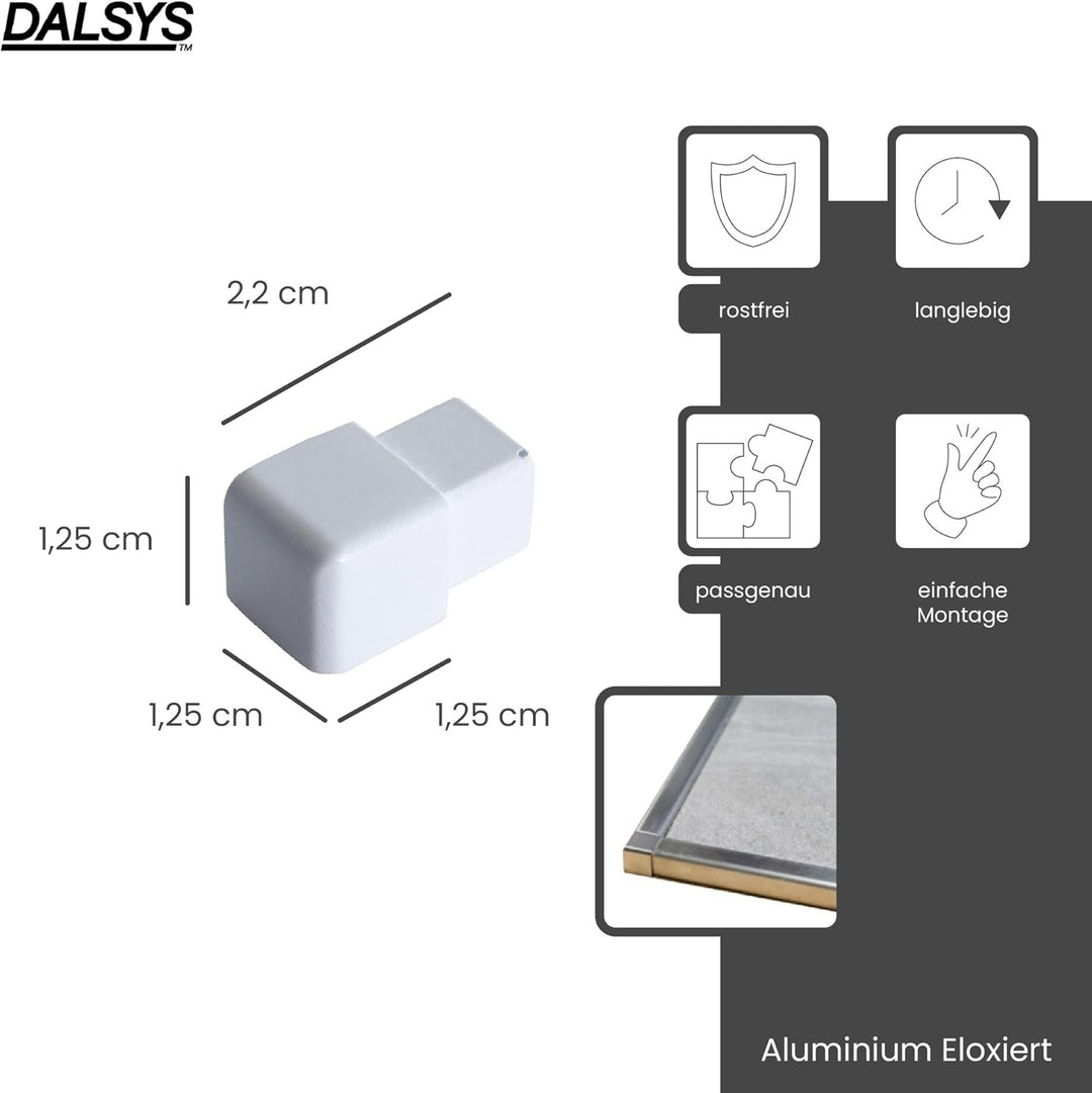 5x Endstück für Fliesenschiene 12,5mm Quadratprofil Aluminium (eloxiert) Weiss, Fliesenprofil Höhe 1