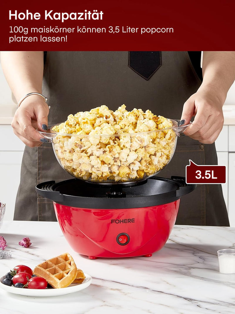 FOHERE Popcornmaschine, 3.5L Popcorn Maker für Zuhause, Elektrische Rühr Popcorn Popper mit Zucker &