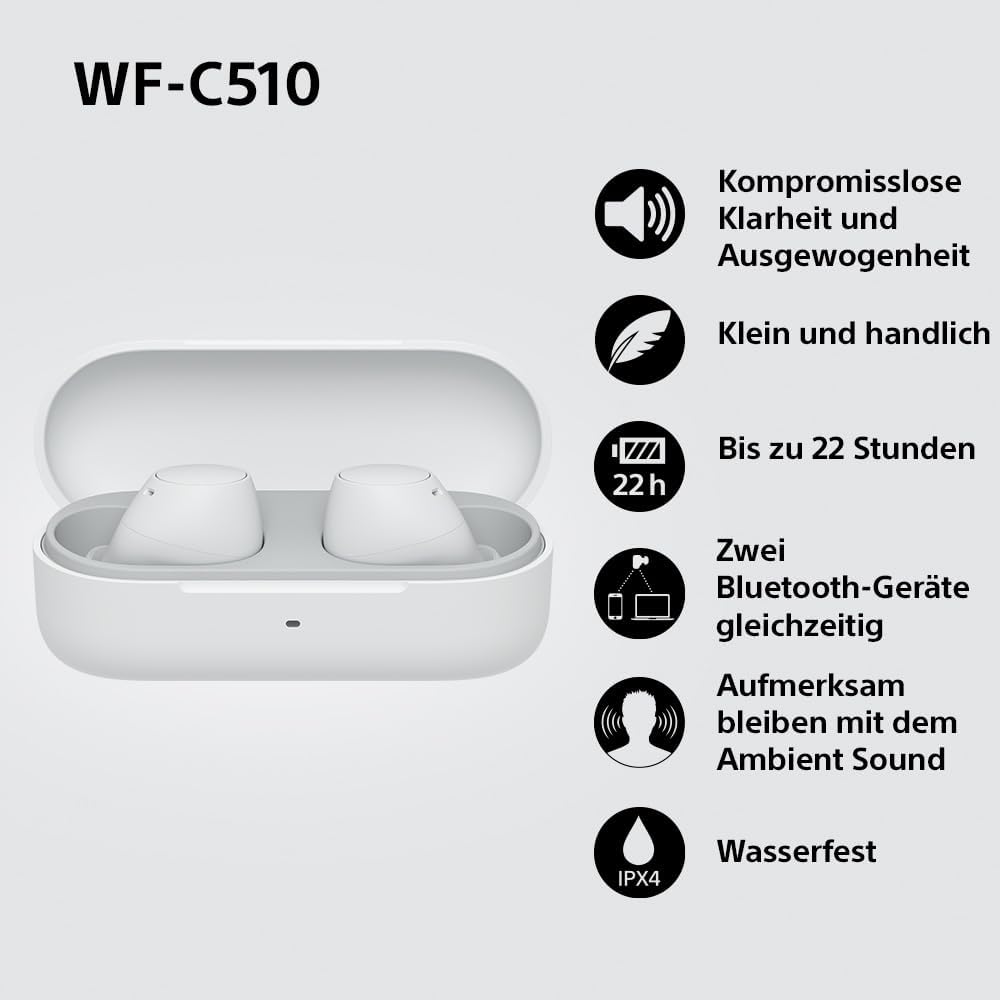 Sony WF-C510 Truly Wireless Kopfhörer - Kleine, leichte Bluetooth In-Ear-Kopfhörer mit Multipoint-Co