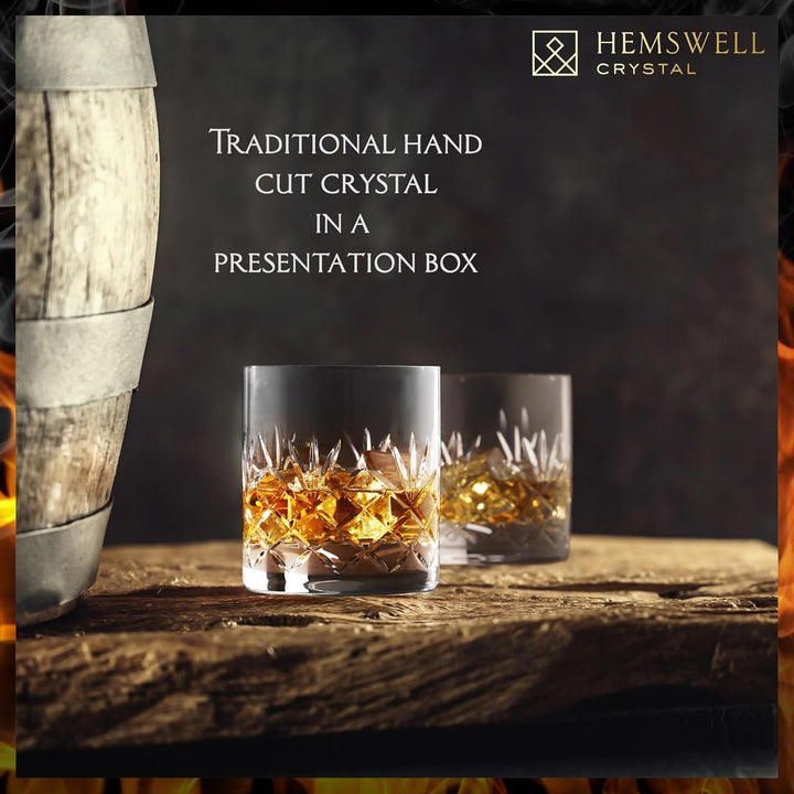 Hemswell Kristall Whisky Gläser Set, 2 Stück – 310 ml, altmodische Gläser, Whisky-Becher – tradition