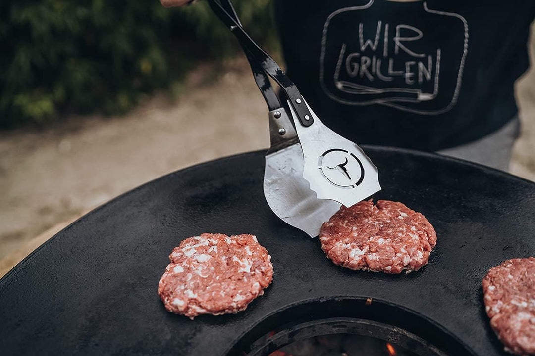 MOESTA-BBQ 19296 V-Tong BurgerZange 46cm – Burger-Patty-Grillzange mit Holzgriff – Edelstahl-Wendeza