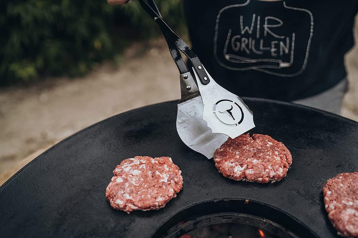 MOESTA-BBQ 19296 V-Tong BurgerZange 46cm – Burger-Patty-Grillzange mit Holzgriff – Edelstahl-Wendeza