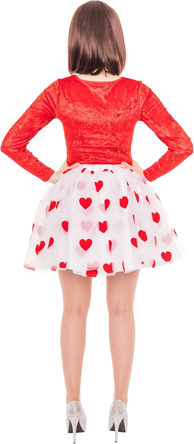 Petticoat Damen weiss mit Herzen rot