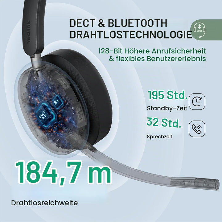 Yealink WH68 All-in-One UC-Workstation - DECT &amp; Bluetooth Wireless Headset mit 4-Zoll Touchscreen, H